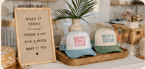 Display of custom hats and patch sign
